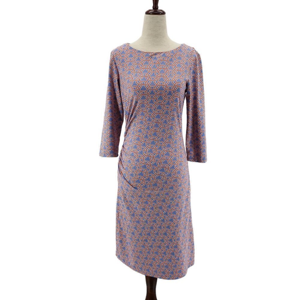J. McLaughlin Retro Rouched Blue Red Sheath Dress Womens XS